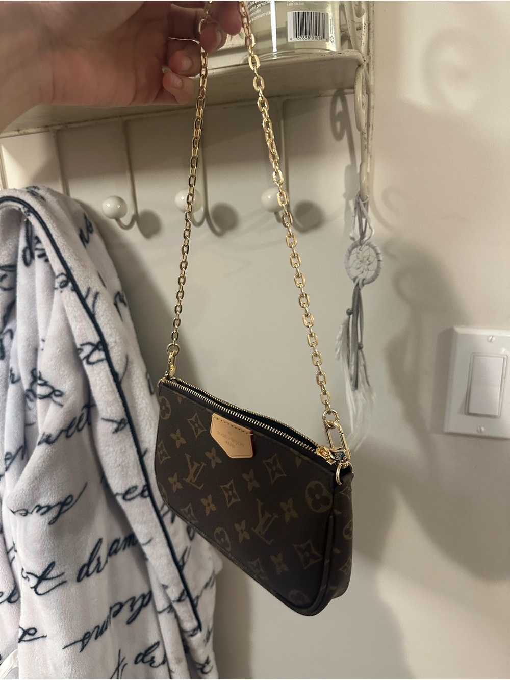 Louis Vuitton style Brown Monogram Gold Chain Crossbody Pochette